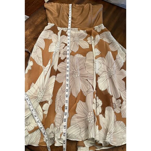 Spiegel Women's Strapless Brown White Floral Sequined 100% Silk Mini Dress 4 - Picture 13 of 14